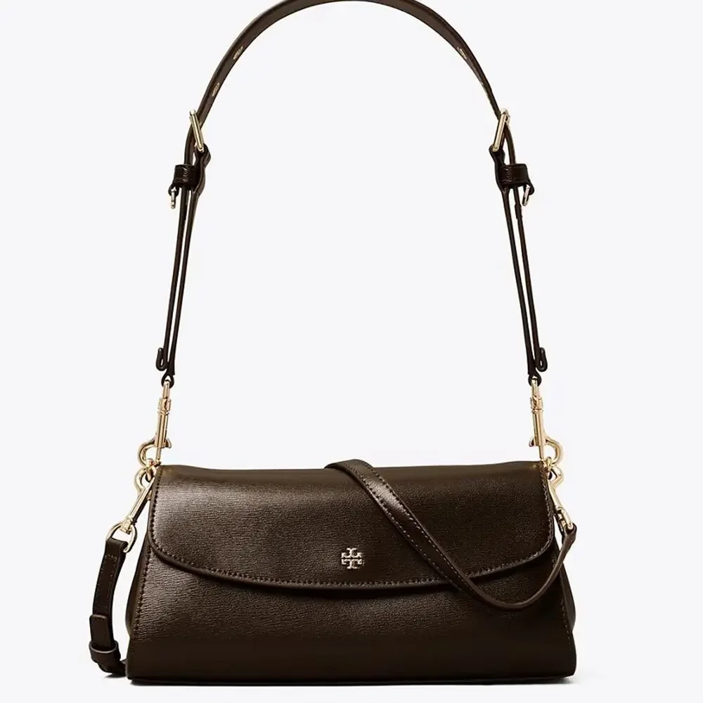 Tory Burch Rory Textured Flap Shoulder Bag 183714 $575 Warm Mahogany
